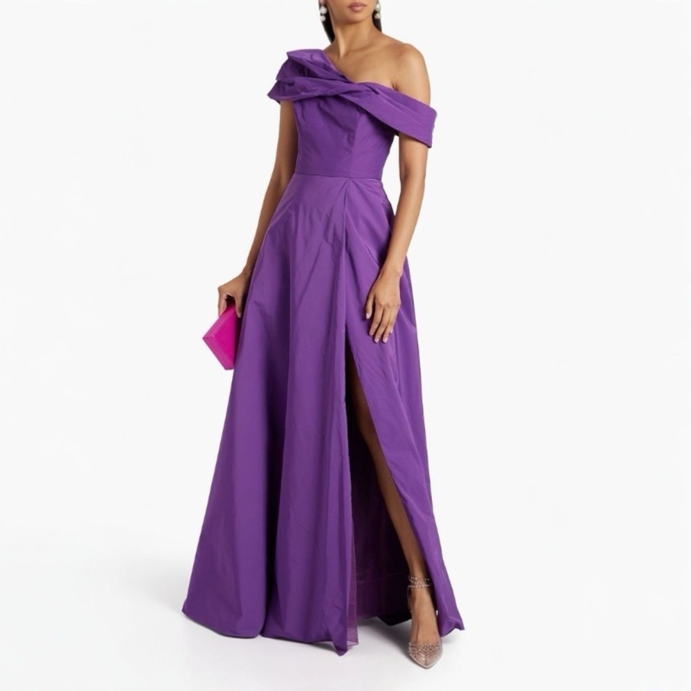 US 10 MARCHESA NOTTE One-shoulder Twisted
Taffeta Gown in Purple NWT